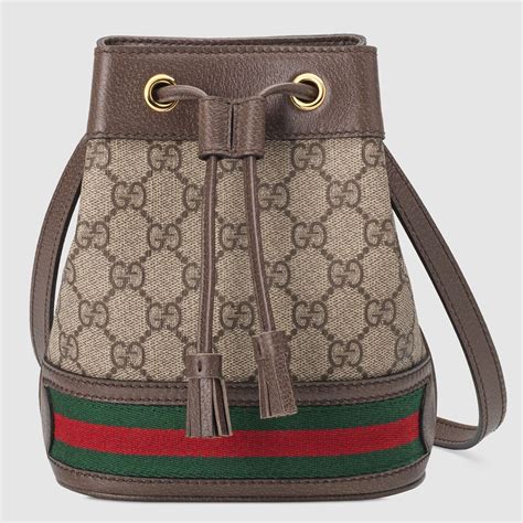 gucci ophidia mini 水桶 包|Ophidia系列迷你水桶包 in米色/乌木色GG Supreme帆布.